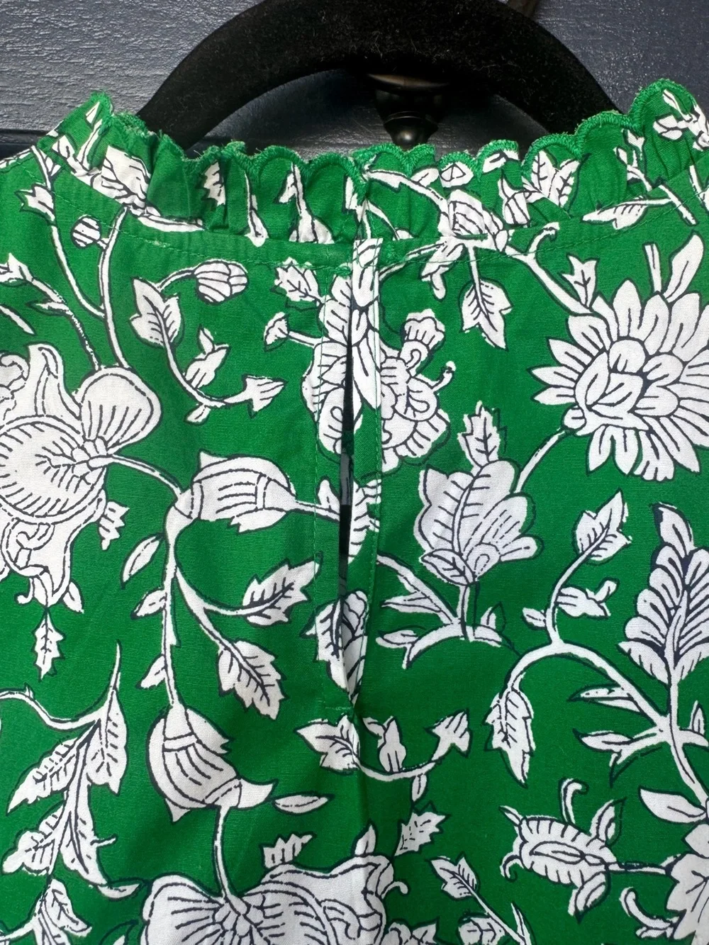 J. Crew Women's Green and White Floral Ruffle Sleeve Dress